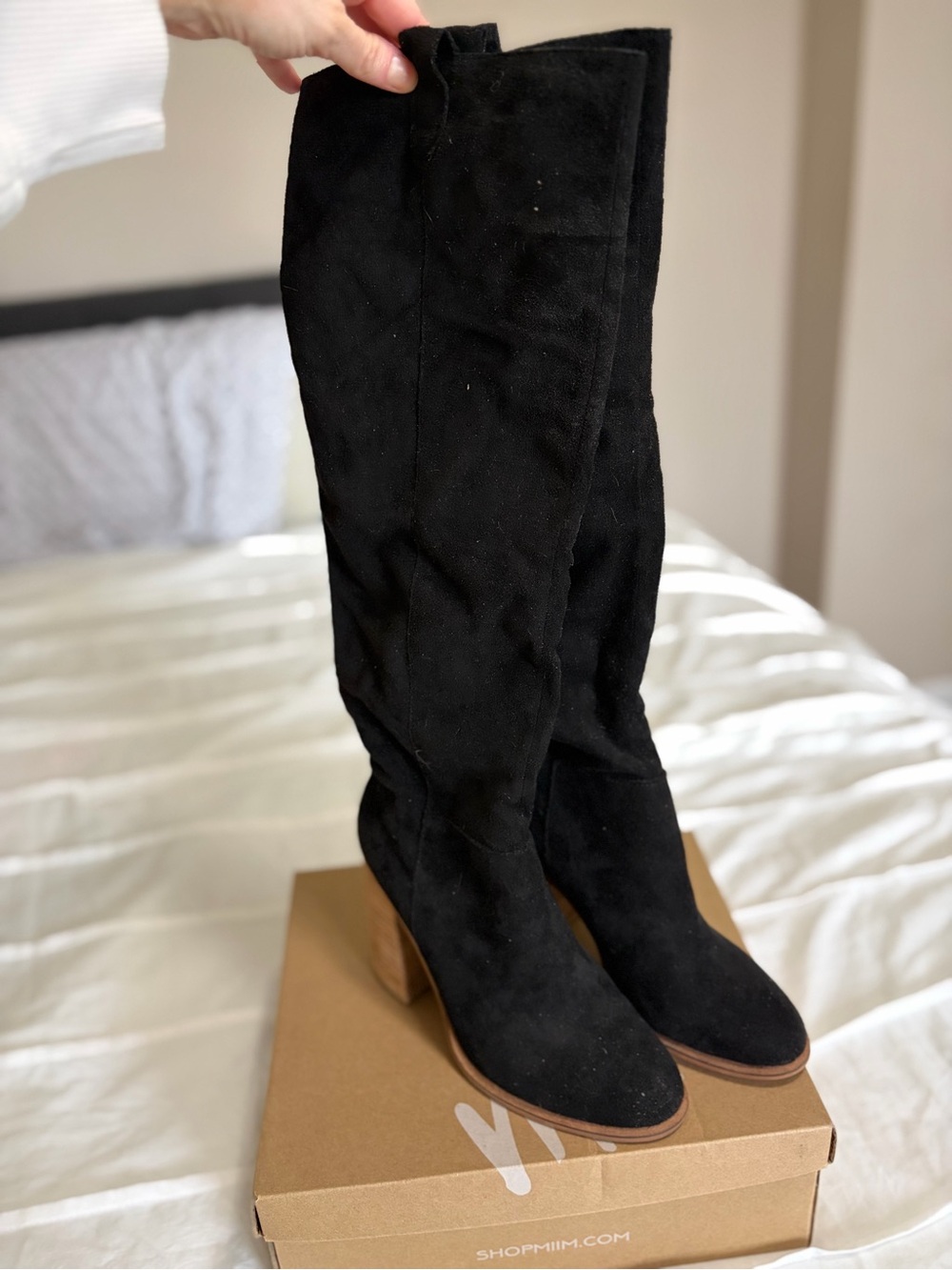 Mi.iM Black Suede Over-the-Knee Block Heel Boots